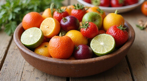 A vibrant bowl of fresh, colorful fruits and vegetables, symbolizing general wellness and healthy eating.